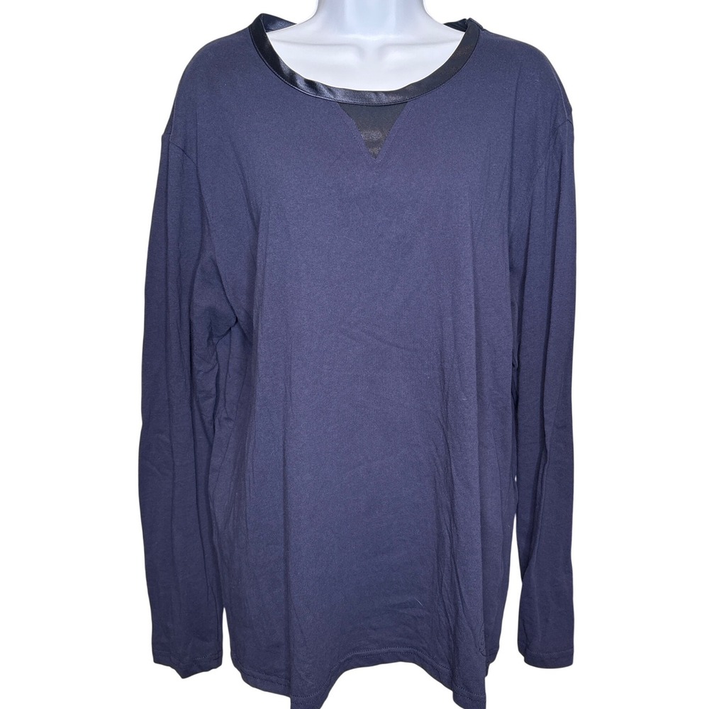 Temperley London Womens Navy Blue Long Sleeve‎ Top Satin Trim Sz M Casual Chic